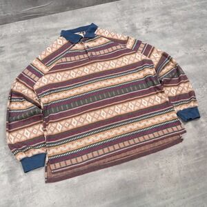 Vintage VTG 1990's 90's Great Lake Pattern Aztex Rugby Long Sleeve Polo Shirt